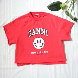 GANNI red Have A Nice Day! smiley face sweater shirt